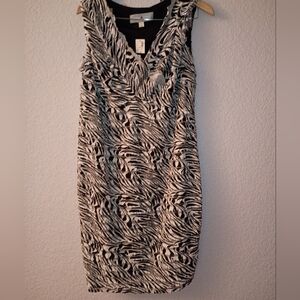 Elegant Black and White Zebra Print Midi Dress